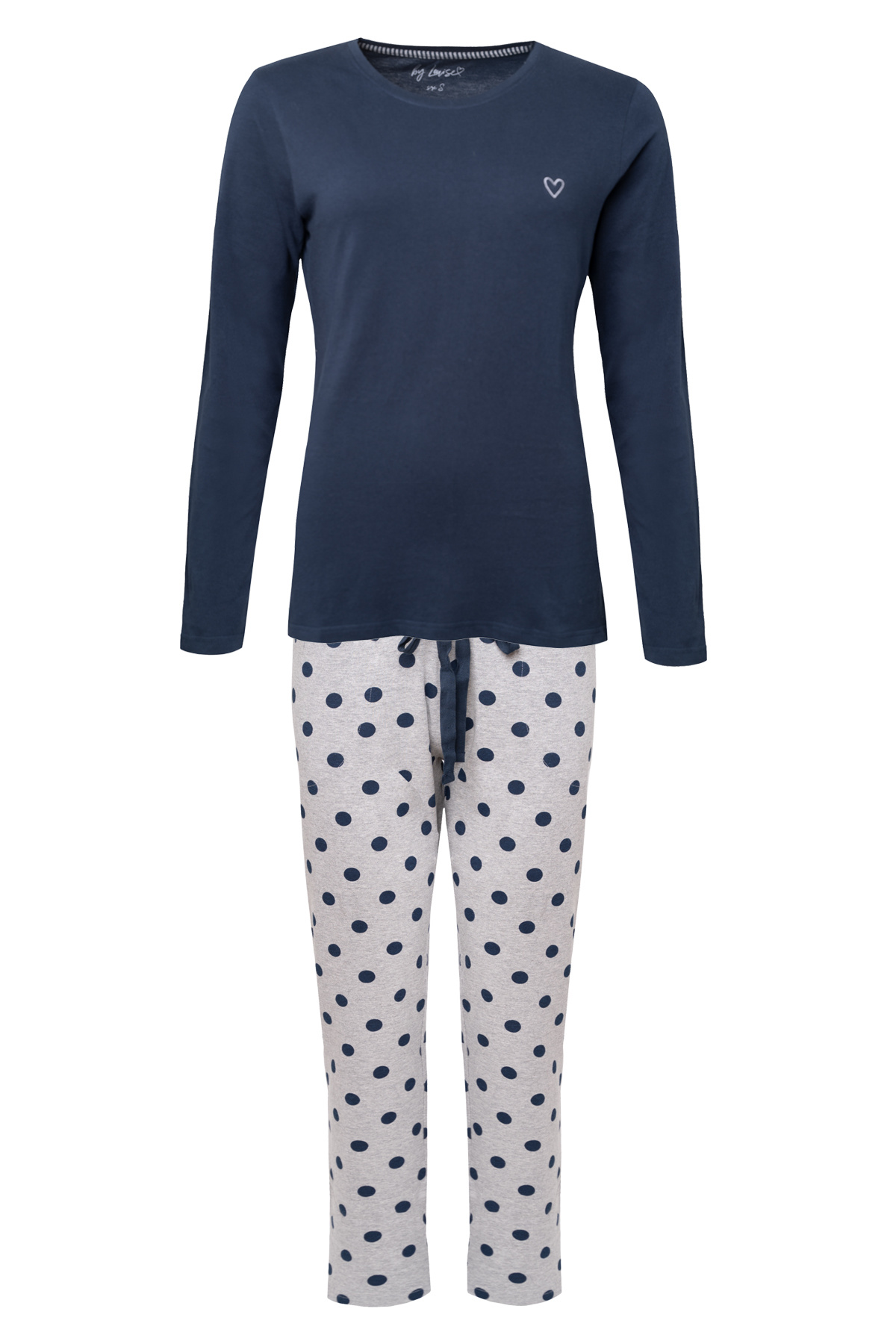 By Louise By Louise Essential Dames Pyjama Set Lang Katoen Blauw Gestipt Top Merken Winkel